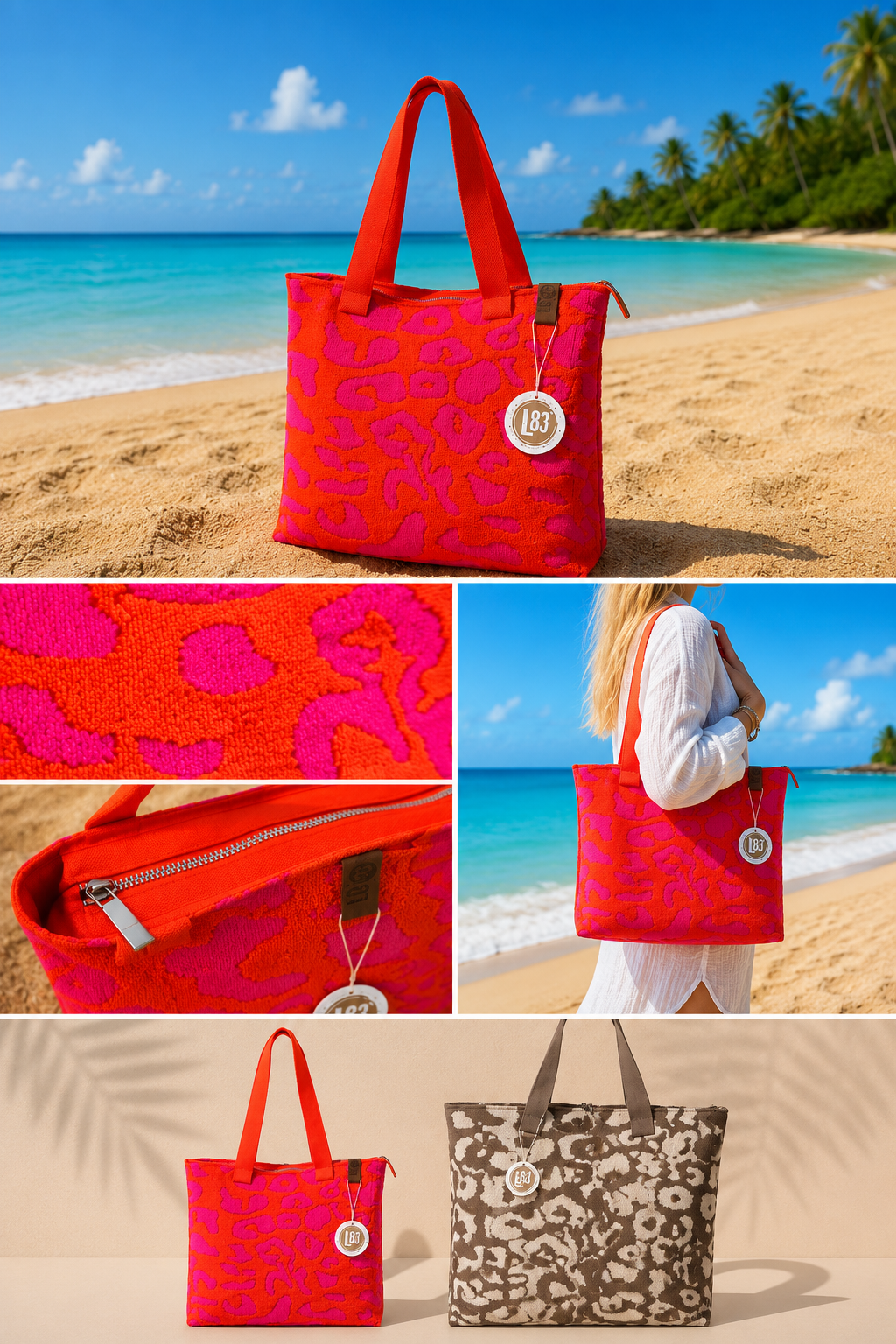 Sac Cabas éponge Léopard Rose & Corail – Sac Zippé LOT83