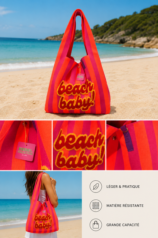 Sac Shopper Beach Baby Fuchsia & Corail – Grand Cabas
