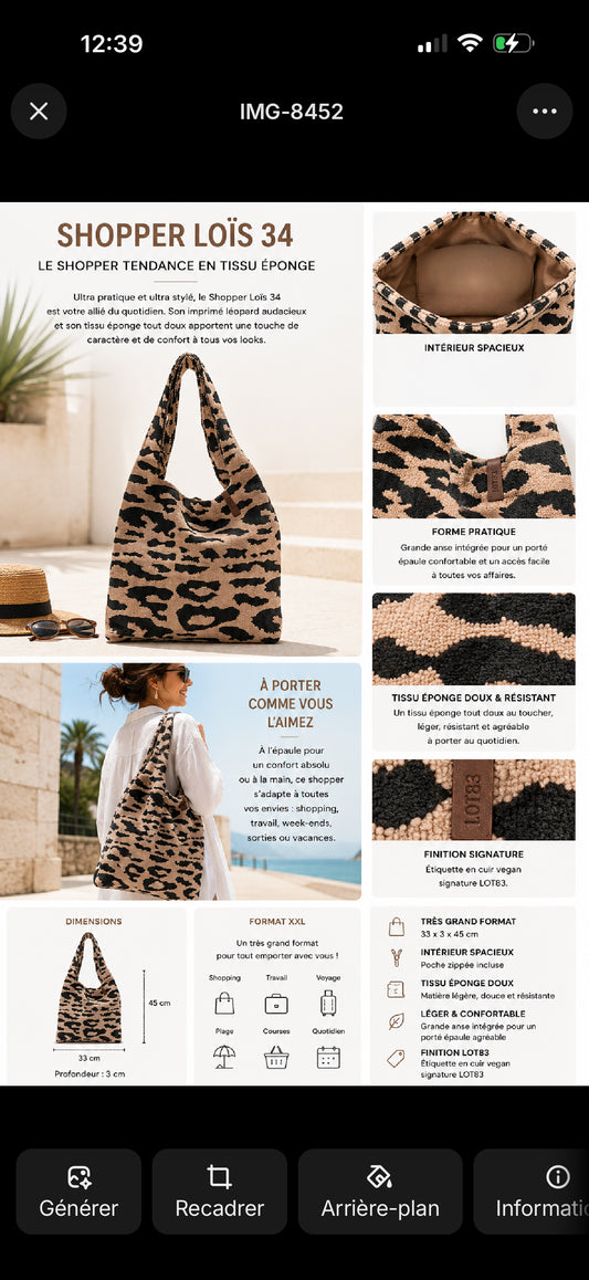 Sac éponge léopard beige et noir – Grand sac
