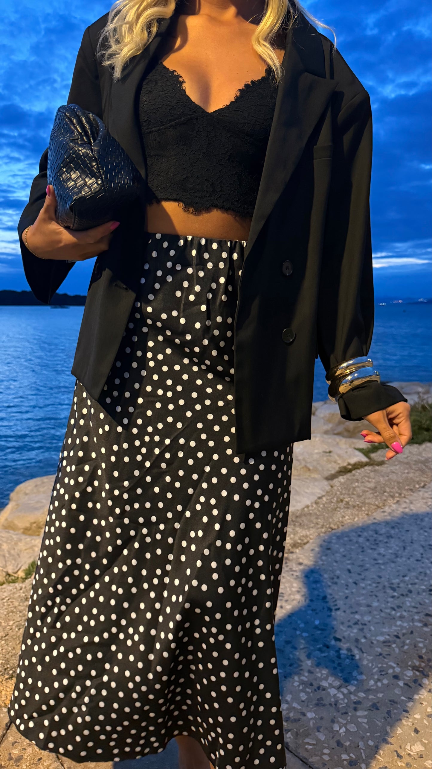 Jupe noir à pois blanc