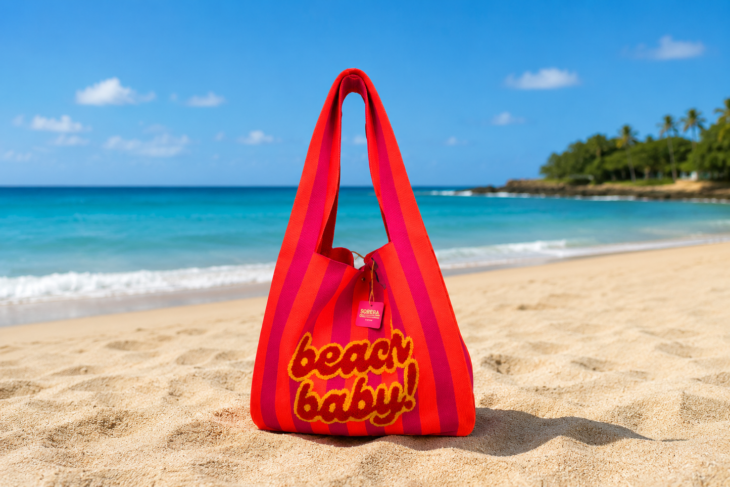 Sac Shopper Beach Baby Fuchsia & Corail – Grand Cabas
