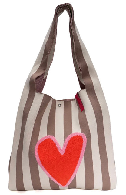 Sac shopper gris blanc avec cœur  – Grand sac