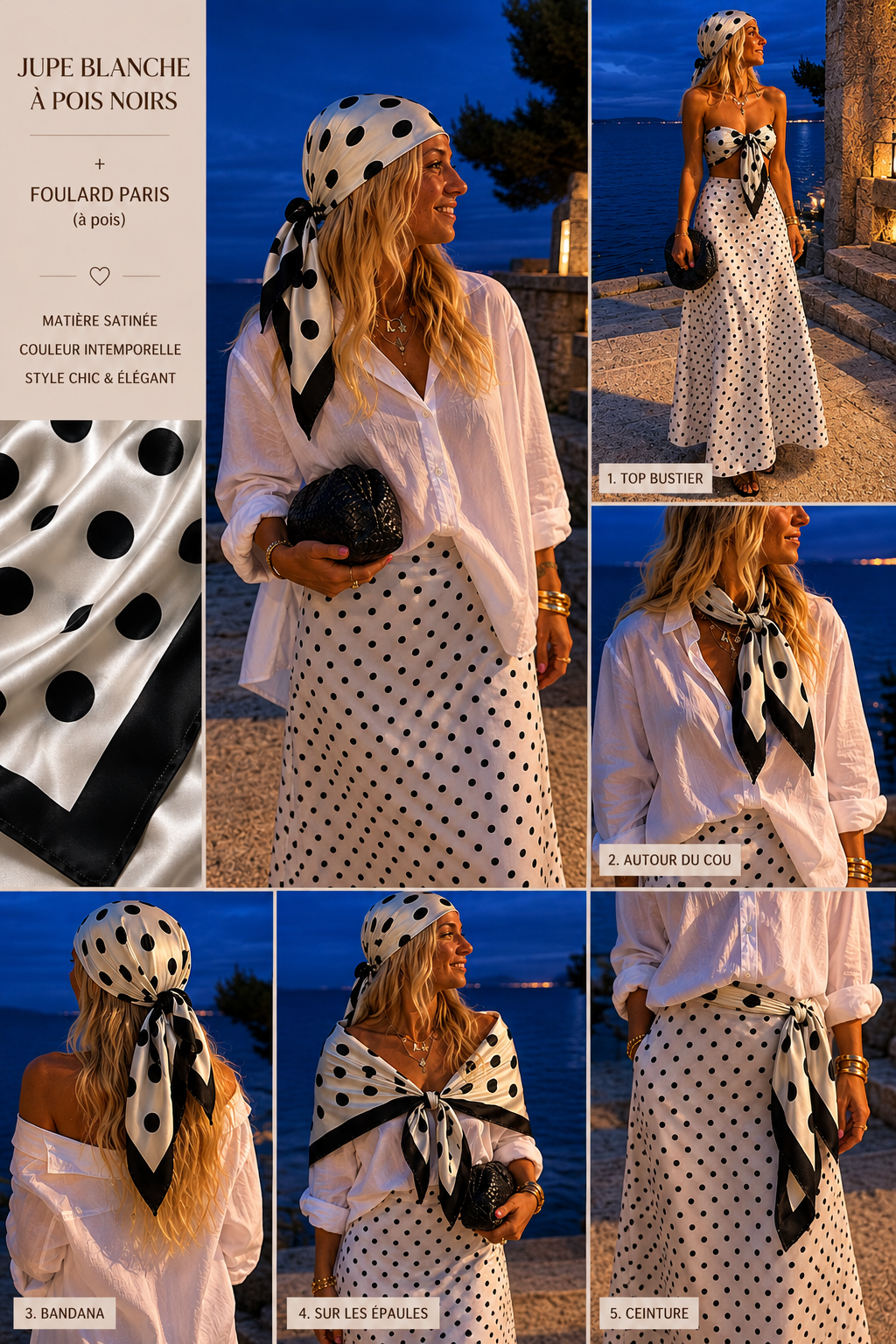 Jupe blanche à pois noir