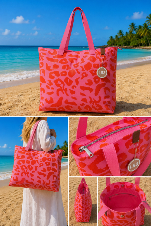 Gros gros Sac Cabas Léopard Rose & Corail – Grand Sac Zippé