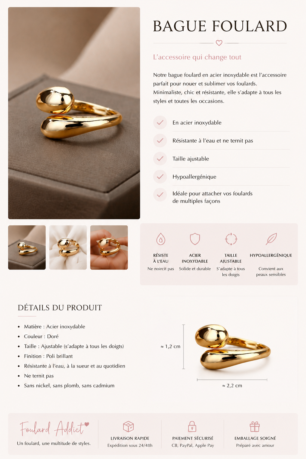BAGUE POUR METTRE VOTRE FOULARD EN HAUT
