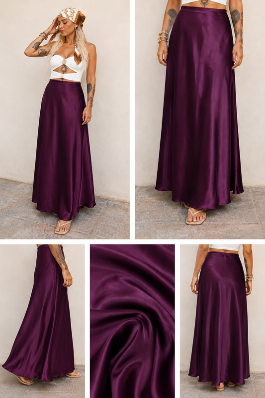 Jupe violette prune 32/42 longueur mi cheville
