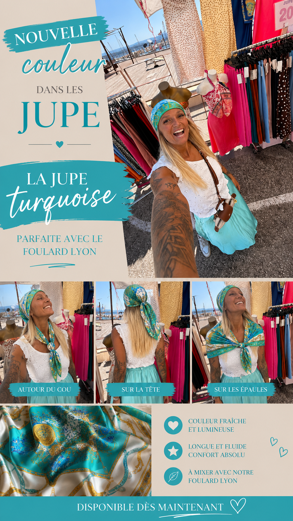 Jupe turquoise 32/42 longueur mi-cheville
