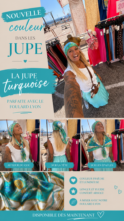 Jupe turquoise 32/42 longueur mi-cheville
