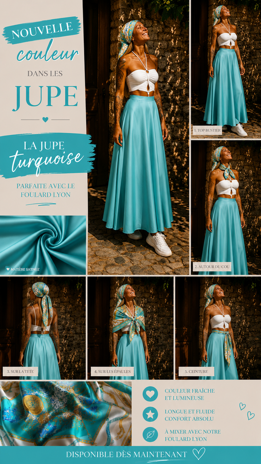 Jupe turquoise 32/42 longueur mi-cheville