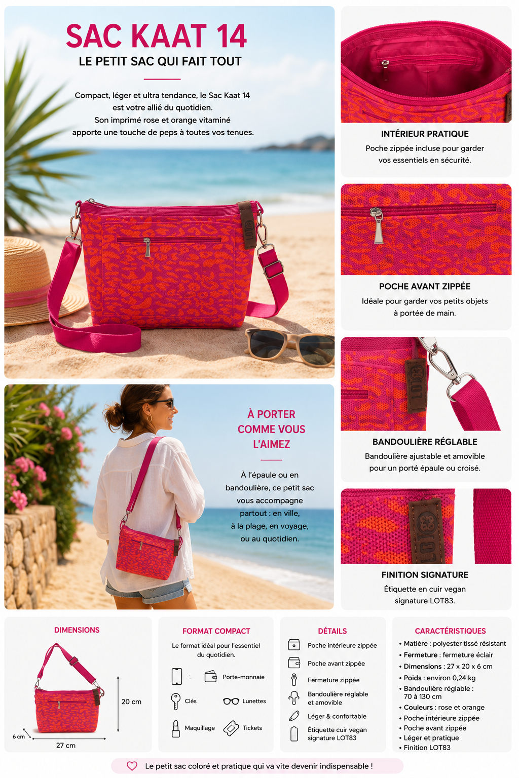 Sac bandoulière – Rose & Orange