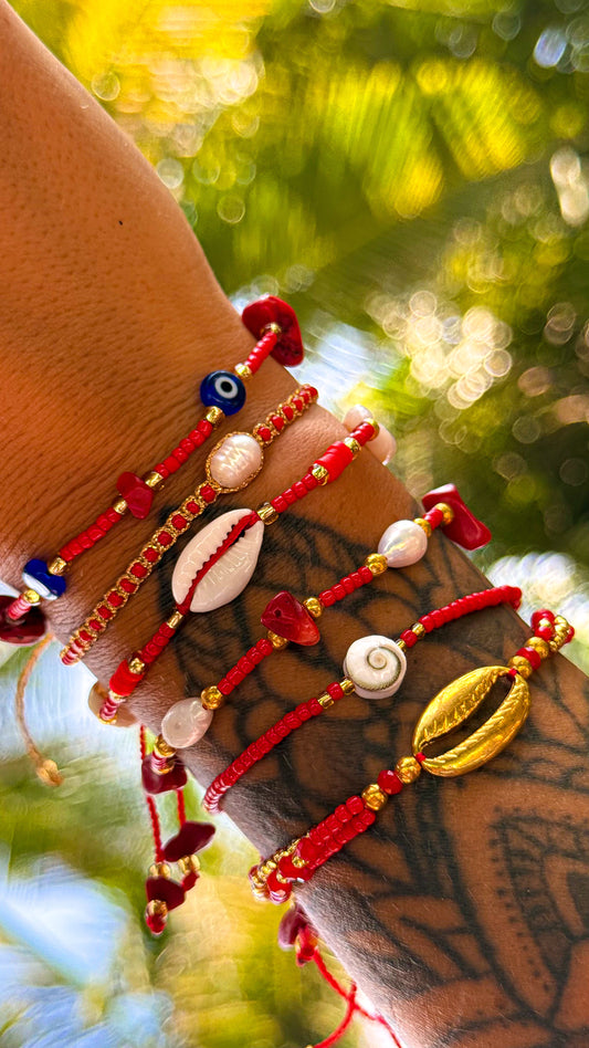 Composition de 6 Bracelets ROUGE Bali – Ajustables