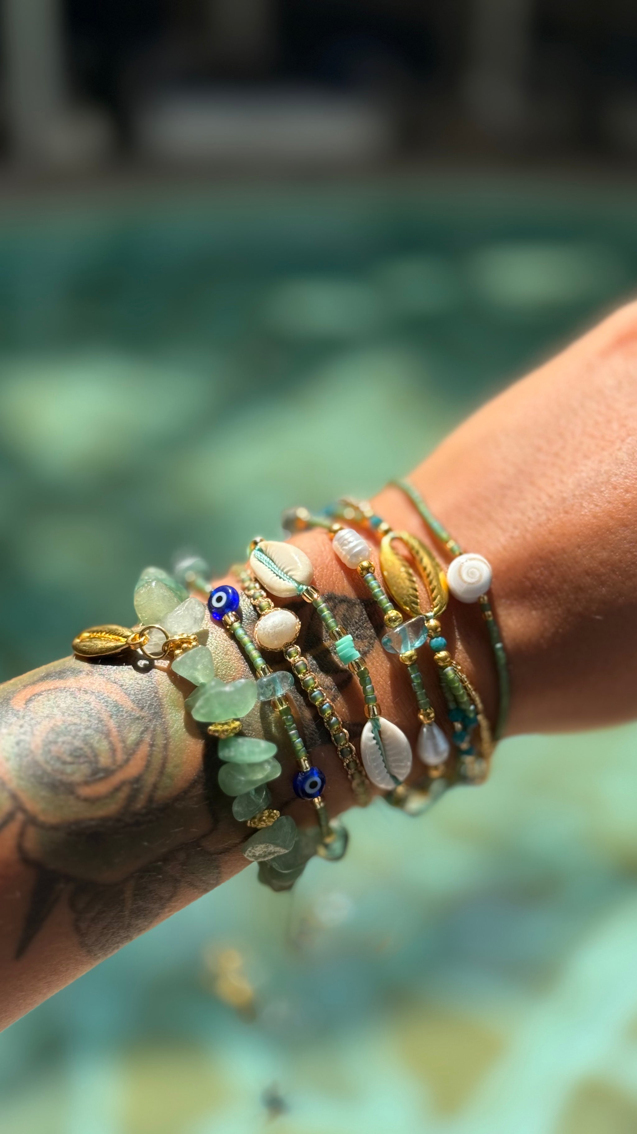 Composition de 7 Bracelets VERT JADE Bali – Ajustables