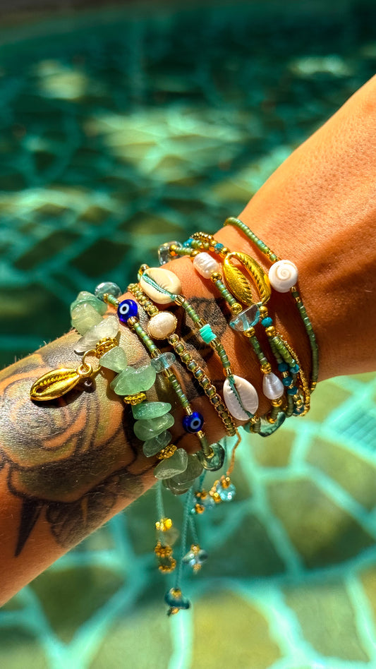 Composition de 7 Bracelets VERT JADE Bali – Ajustables