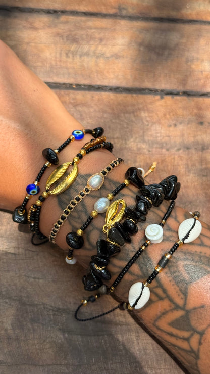 Composition de 7 Bracelets NOIR Bali – Ajustables