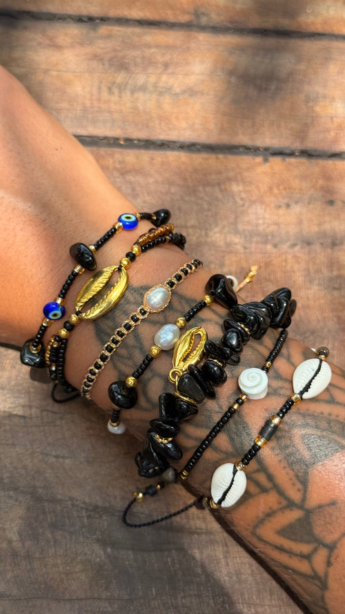 Composition de 7 Bracelets NOIR Bali – Ajustables