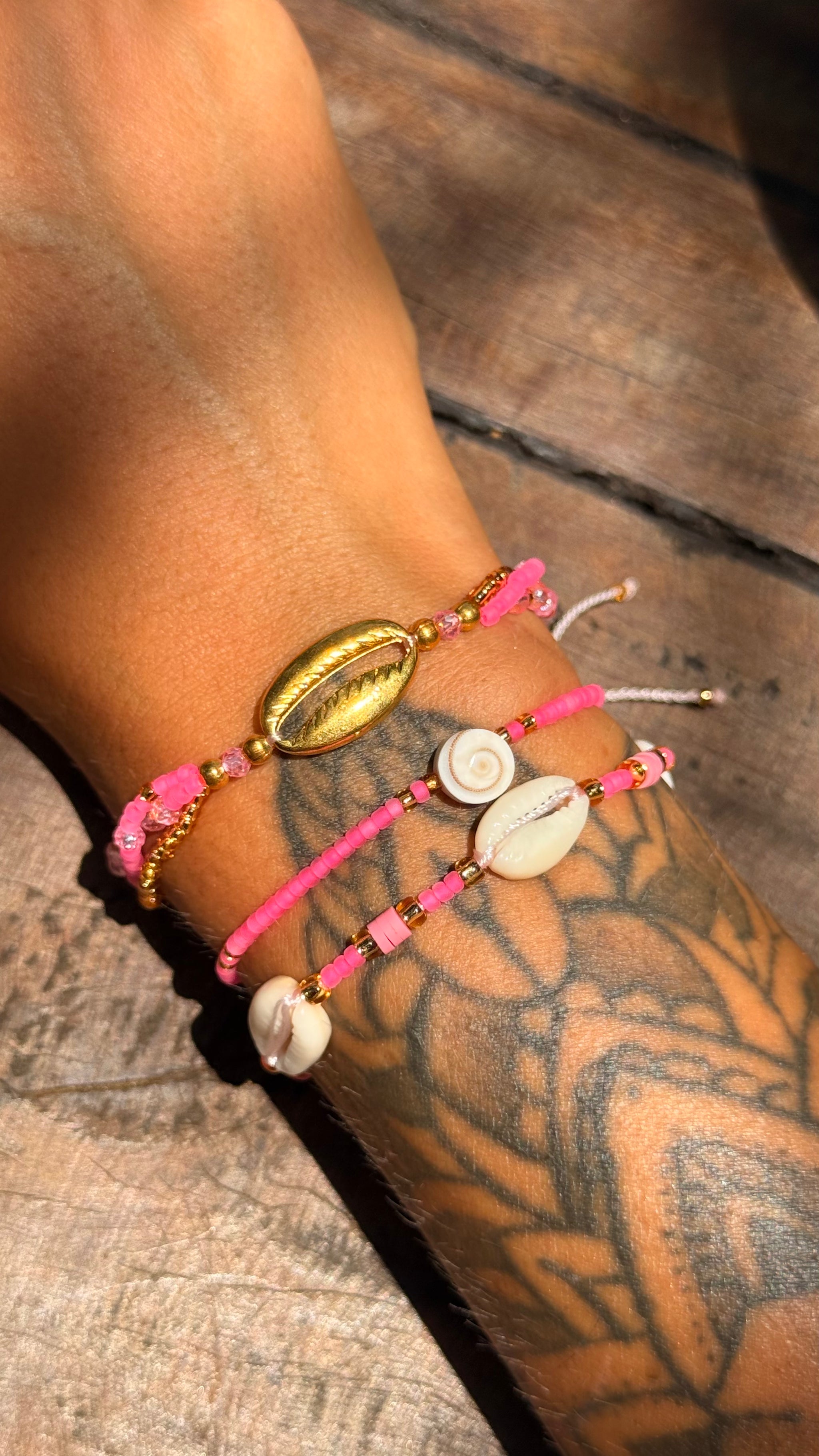 Composition de 3 Bracelets ROSE FUSHIA  Bali – Ajustables