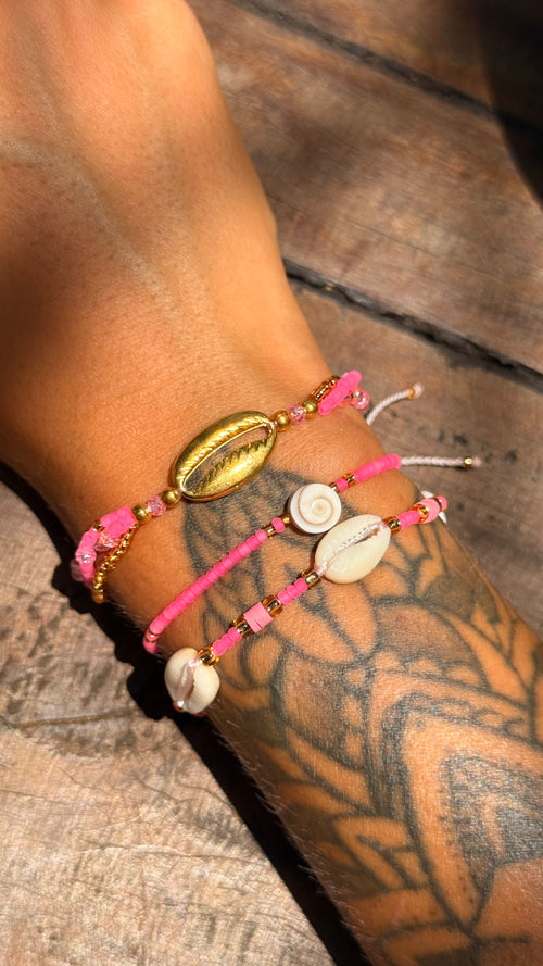 Composition de 3 Bracelets ROSE FUSHIA  Bali – Ajustables